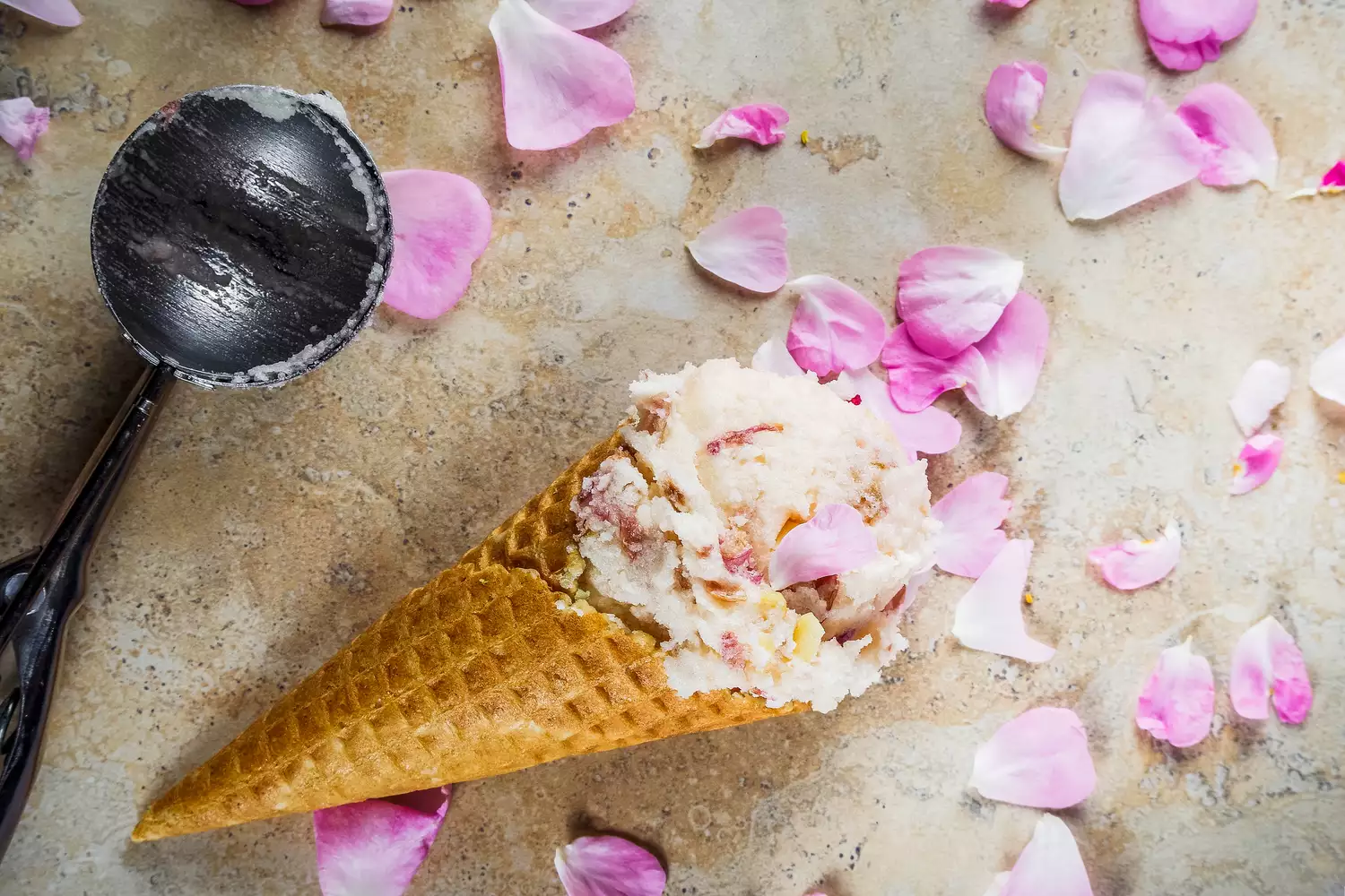 ice cream with pink edible roses